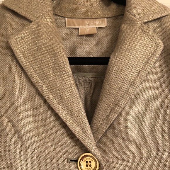 NWT Michael Kors 100% linen peplum jacket w/ gold - Picture 2 of 5